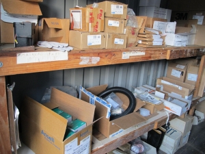 CONTENTS OF 8'X8'X20' STORAGE CONTAINER: TO INCLUDE PAINTING FINISHING AND SANDBLASTING SUPPLIES: VACUUM DISCS, GRINDING WHEELS, TAPE, CLEMCO CARTRIDGES, SPARE PARTS, SAFETY GLOVES, RESPIRATORS, SAND BLASTING MASKS, CHLORIDE ION FIELD TEST KITS, PLUS SO MUCH MORE (G-40/#11) (TO BE PURCHASED ONLY BY AN INSURED BUYER, TO BE LOADED BY HAND. NO FORKLIFT USE ALLOWED.)-4415